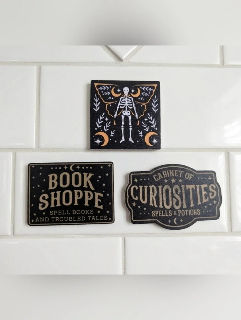 Target Black and Gold Halloween Magnet Set - Book Shoppe Curiosities Skeleton